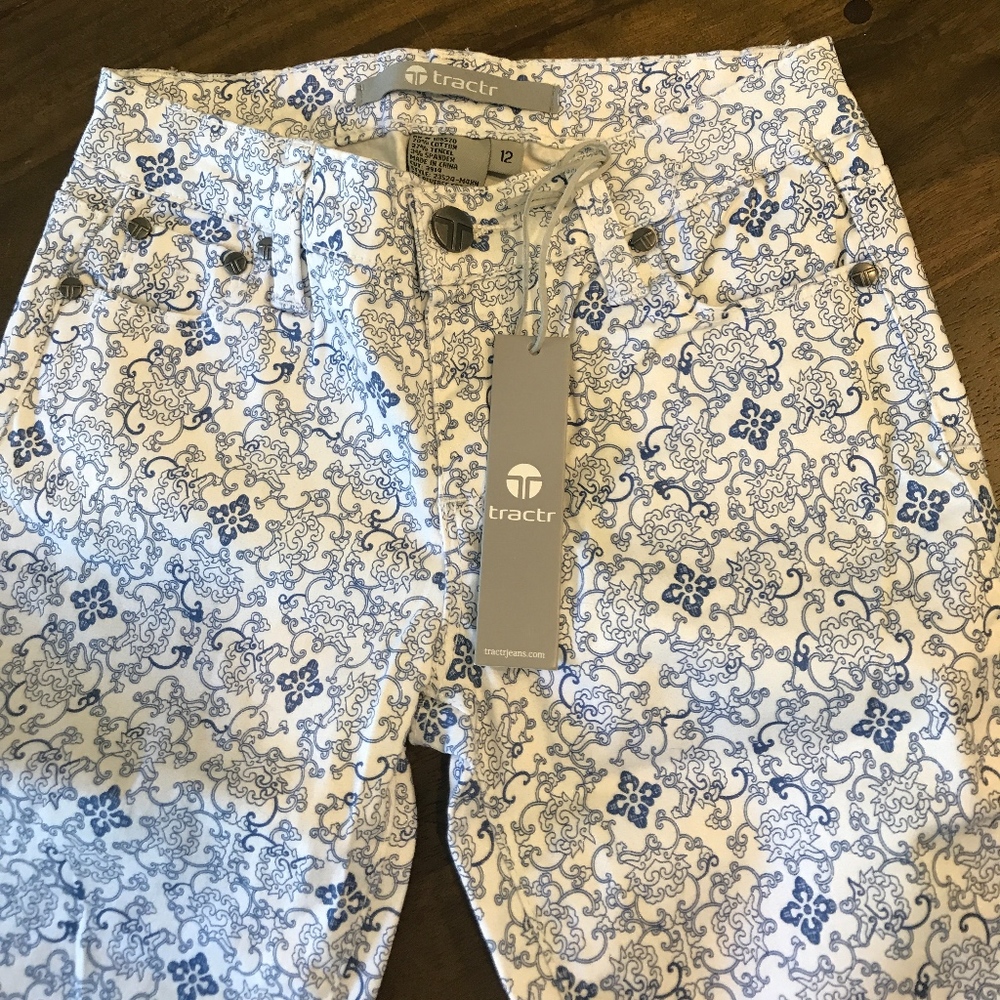 Tractr Kids Long White and Blue Jeans